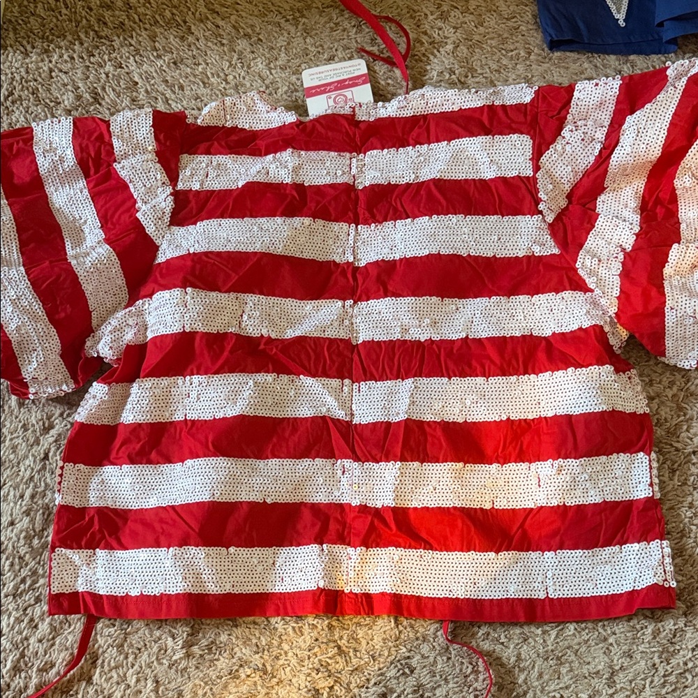 NWT QUEEN OF SPARKLES Red stripe top and blue star shorts LG in both - Picture 6 of 6